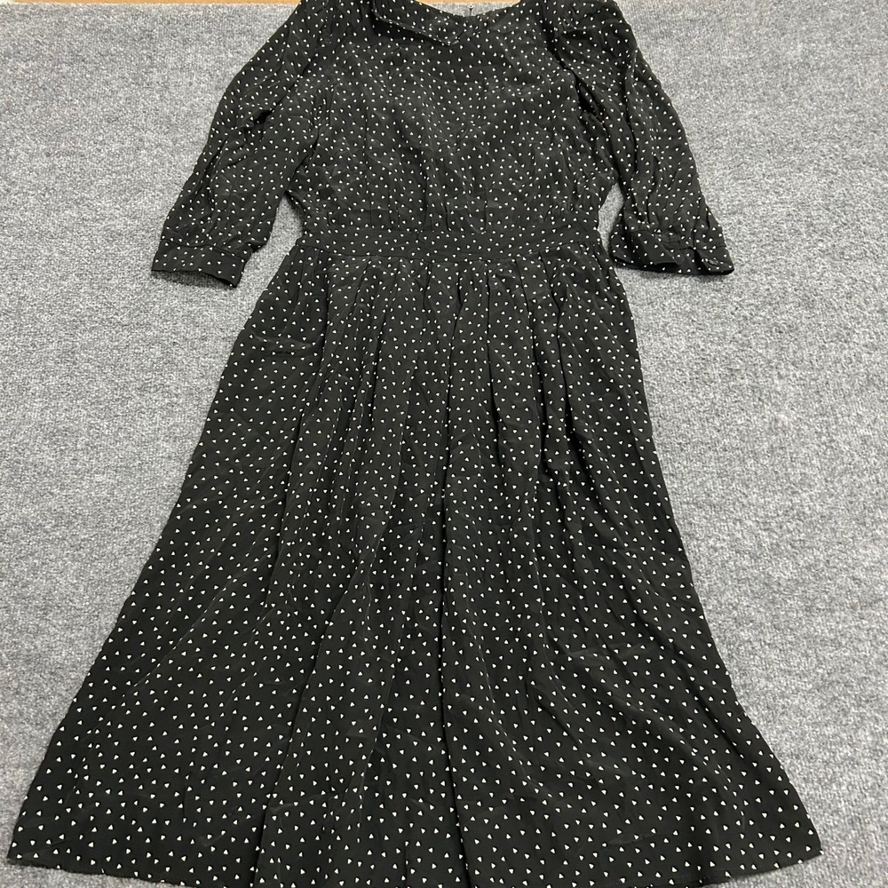 Karin Stevens Dress Womens Size 8 Black Rayon Geometric Vintage Midi Made in USA
